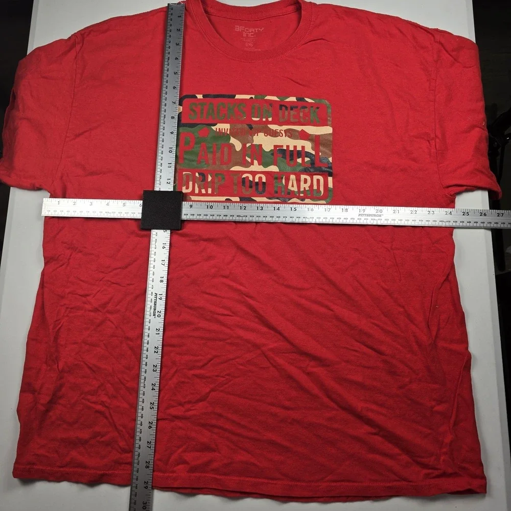 3Forty Graphic Mens T Shirt XXL Red Stacks On Deck Paid In Full Drip Too Hard - Picture 3 of 5
